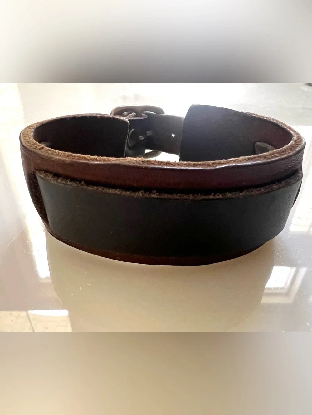 Men's Leather Wrist Cuff Bracelet - Brown